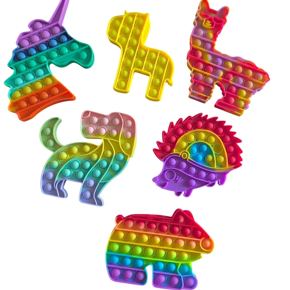 6pc Rainbow Animal Pop It Fidget Toy Set